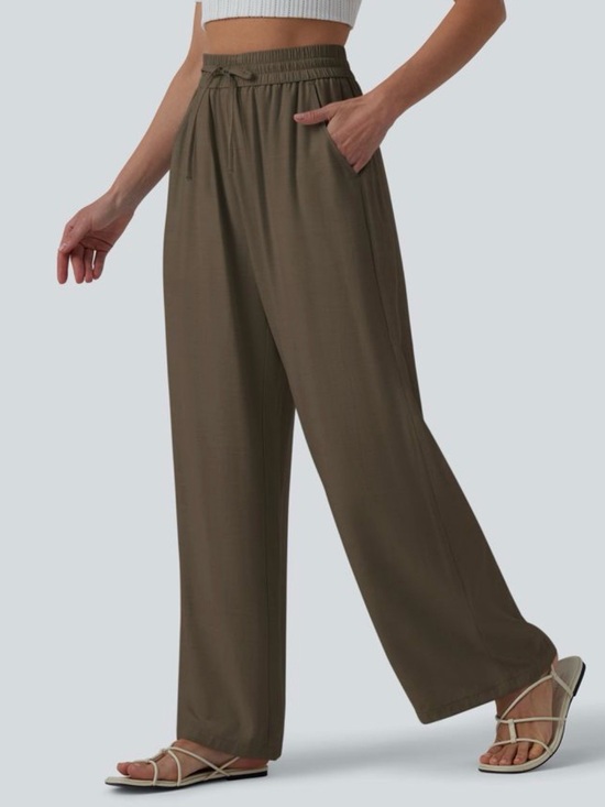 HALARA Pants - NWT HALARA High Waisted Drawstring Wide Leg Linen-Blend Pants w/ Pockets
Bison
